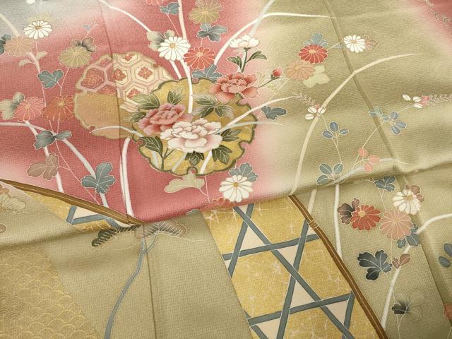 平和屋着物●訪問着　鴛鴦雪輪花文　暈し染め　金彩　正絹　逸品　AABB3855ck