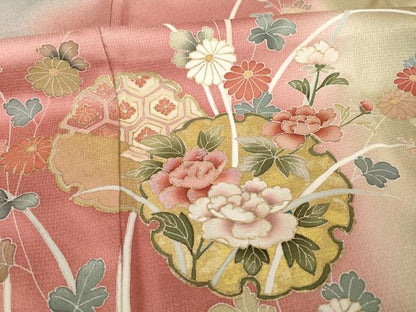 平和屋着物●訪問着　鴛鴦雪輪花文　暈し染め　金彩　正絹　逸品　AABB3855ck
