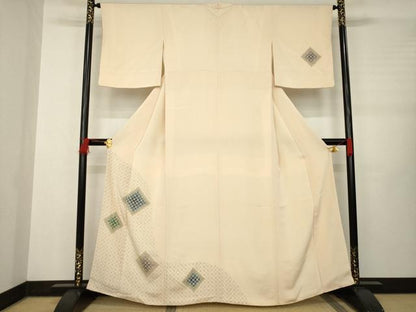 平和屋着物●訪問着 網目菱文 金彩 鬼しぼ縮緬 正絹 逸品 AABB3857ck