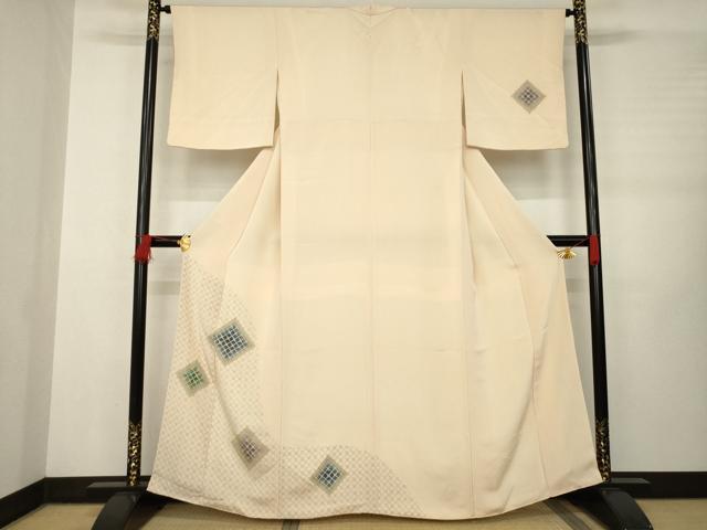 平和屋着物●訪問着 網目菱文 金彩 鬼しぼ縮緬 正絹 逸品 AABB3857ck