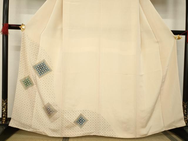 平和屋着物●訪問着 網目菱文 金彩 鬼しぼ縮緬 正絹 逸品 AABB3857ck