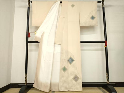 平和屋着物●訪問着 網目菱文 金彩 鬼しぼ縮緬 正絹 逸品 AABB3857ck