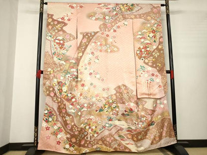平和屋着物●豪華振袖 駒刺繍 絞り 雪輪鴛鴦花文 金彩 正絹 逸品 未使用 AABB3860ck