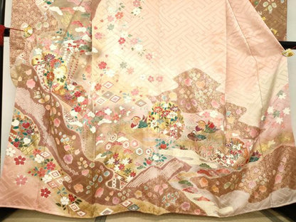 平和屋着物●豪華振袖 駒刺繍 絞り 雪輪鴛鴦花文 金彩 正絹 逸品 未使用 AABB3860ck