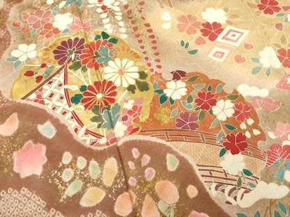 平和屋着物●豪華振袖 駒刺繍 絞り 雪輪鴛鴦花文 金彩 正絹 逸品 未使用 AABB3860ck