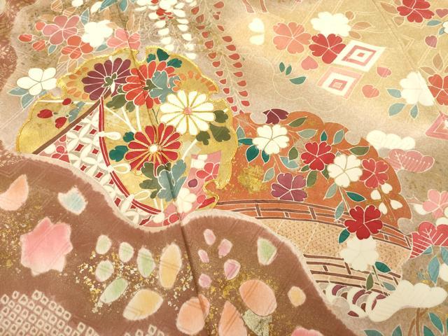 平和屋着物●豪華振袖 駒刺繍 絞り 雪輪鴛鴦花文 金彩 正絹 逸品 未使用 AABB3860ck