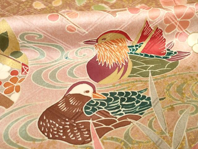 平和屋着物●豪華振袖 駒刺繍 絞り 雪輪鴛鴦花文 金彩 正絹 逸品 未使用 AABB3860ck