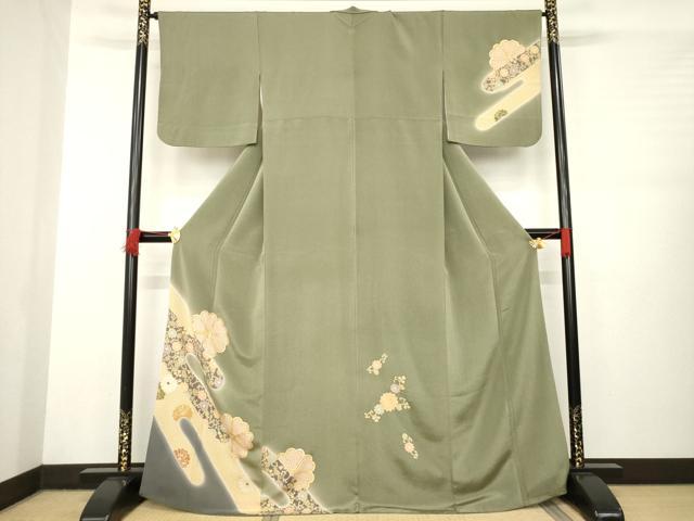 平和屋着物●訪問着　エ霞花文　暈し染め　金彩　鬼しぼ縮緬　正絹　逸品　AABB3866ck