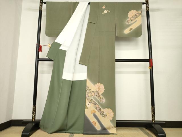 平和屋着物●訪問着　エ霞花文　暈し染め　金彩　鬼しぼ縮緬　正絹　逸品　AABB3866ck
