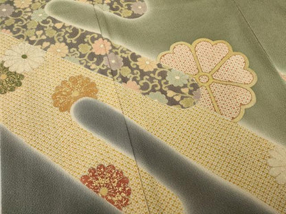 平和屋着物●訪問着　エ霞花文　暈し染め　金彩　鬼しぼ縮緬　正絹　逸品　AABB3866ck