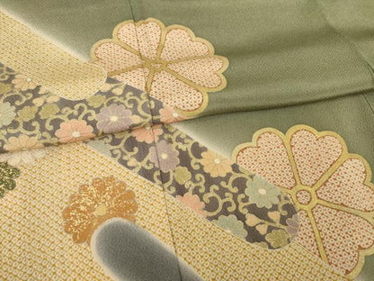 平和屋着物●訪問着　エ霞花文　暈し染め　金彩　鬼しぼ縮緬　正絹　逸品　AABB3866ck