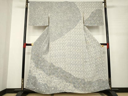 平和屋着物●訪問着　作家物　型染め　花蝶丸文　正絹　逸品　AABB3870ck