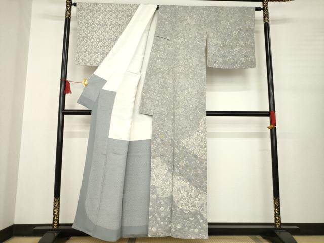 平和屋着物●訪問着　作家物　型染め　花蝶丸文　正絹　逸品　AABB3870ck
