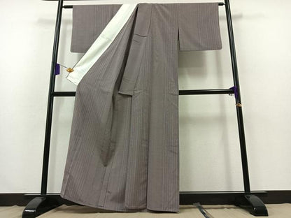 平和屋着物▽上質な紬　単衣　縞　正絹　逸品　AABB3882jh
