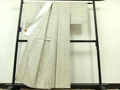 平和屋着物▽上質な紬 単衣 舞花文 正絹 逸品 AABB3884jh