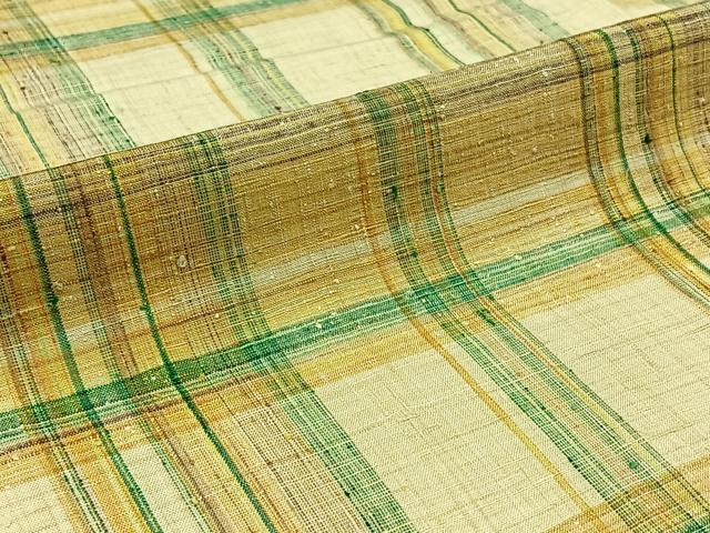平和屋着物▽上質な紬 単衣 格子 正絹 逸品 AABB3885jh