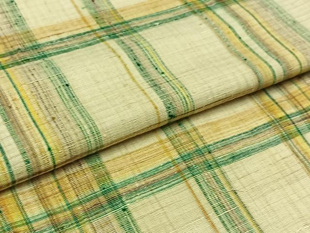 平和屋着物▽上質な紬 単衣 格子 正絹 逸品 AABB3885jh