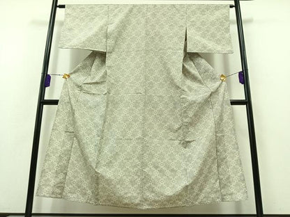 平和屋着物▽上質な紬　単衣　花菱文　正絹　逸品　AABB3889jh