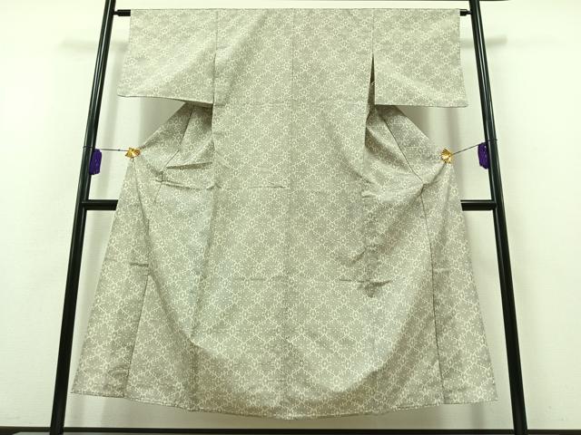 平和屋着物▽上質な紬　単衣　花菱文　正絹　逸品　AABB3889jh