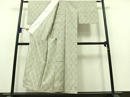 平和屋着物▽上質な紬　単衣　花菱文　正絹　逸品　AABB3889jh
