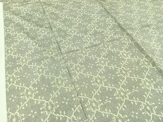 平和屋着物▽上質な紬　単衣　花菱文　正絹　逸品　AABB3889jh