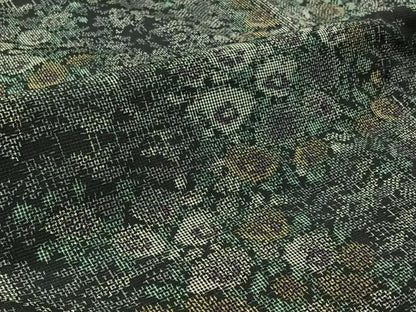 平和屋着物▽上質な紬 単衣 草花文 黒地 正絹 逸品 AABB3891jh