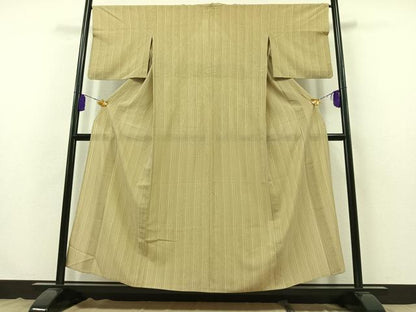 平和屋着物▽上質な紬　単衣　縞　正絹　逸品　AABB3892jh