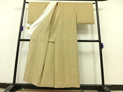 平和屋着物▽上質な紬　単衣　縞　正絹　逸品　AABB3892jh