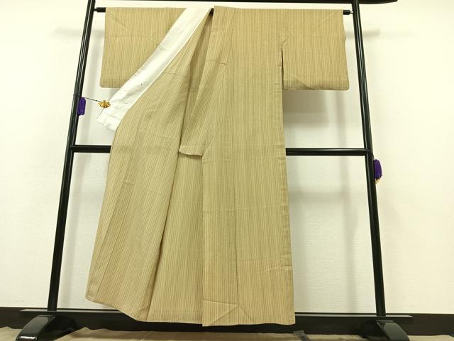 平和屋着物▽上質な紬　単衣　縞　正絹　逸品　AABB3892jh