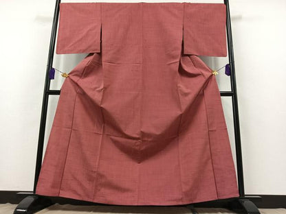 平和屋着物▽上質な紬 単衣 長春色 正絹 逸品 AABB3893jh