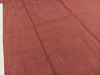 平和屋着物▽上質な紬 単衣 長春色 正絹 逸品 AABB3893jh