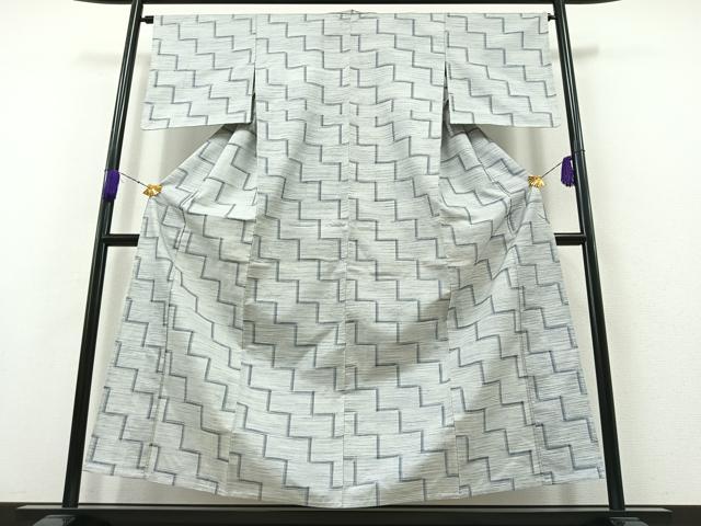 平和屋着物▽上質な紬 　単衣　 幾何学文様　正絹　逸品　未使用　AABB3894jh
