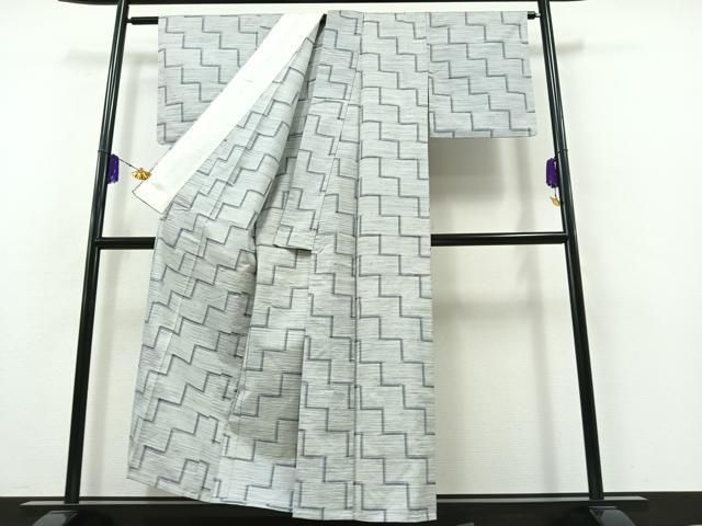 平和屋着物▽上質な紬 　単衣　 幾何学文様　正絹　逸品　未使用　AABB3894jh