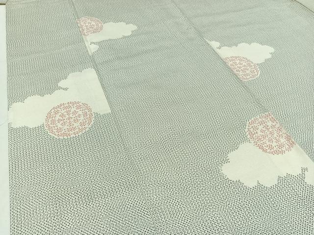 平和屋着物▽上質な紬 単衣 雲取り花文 正絹 逸品 AABB3895jh