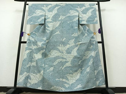 平和屋着物▽上質な紬 単衣 枝葉文 正絹 逸品 AABB3896jh