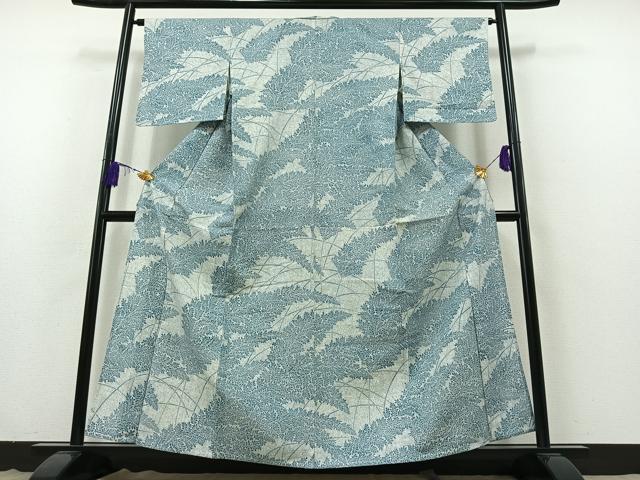 平和屋着物▽上質な紬 単衣 枝葉文 正絹 逸品 AABB3896jh