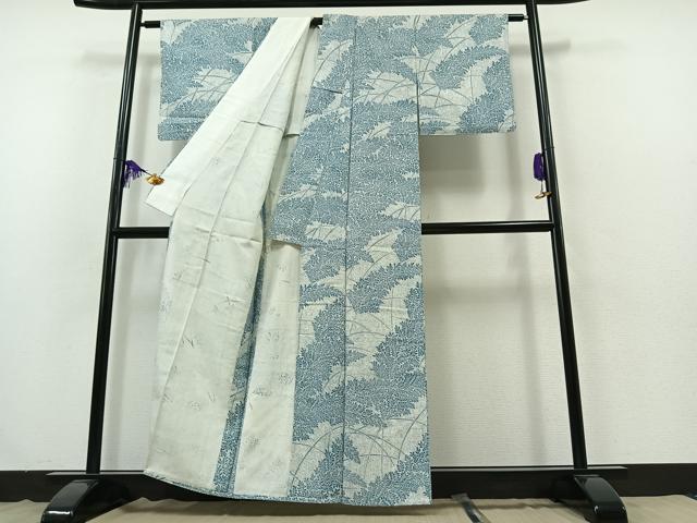 平和屋着物▽上質な紬 単衣 枝葉文 正絹 逸品 AABB3896jh