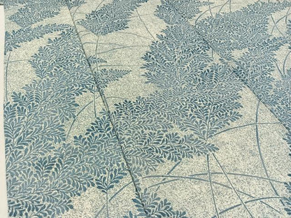 平和屋着物▽上質な紬 単衣 枝葉文 正絹 逸品 AABB3896jh