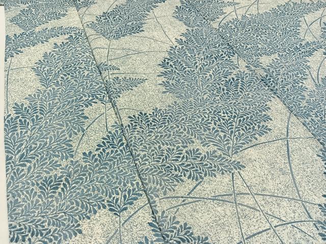 平和屋着物▽上質な紬 単衣 枝葉文 正絹 逸品 AABB3896jh