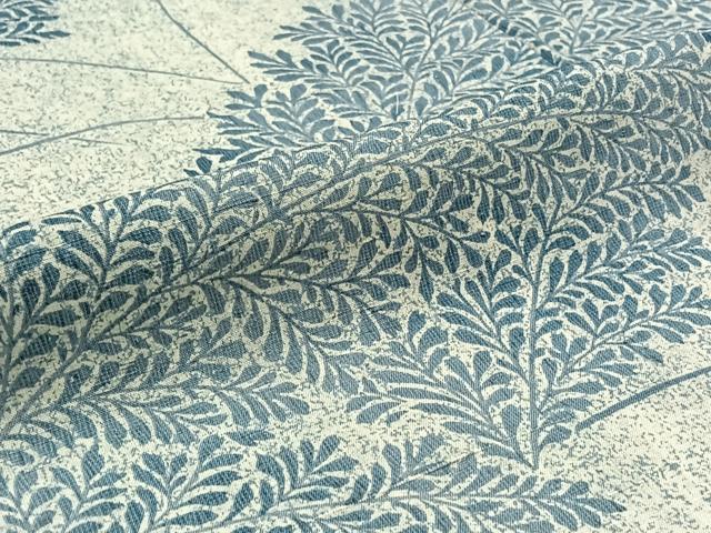 平和屋着物▽上質な紬 単衣 枝葉文 正絹 逸品 AABB3896jh