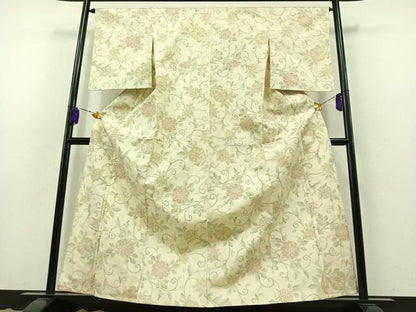 平和屋着物▽上質な紬 単衣 花唐草文 正絹 逸品 未使用 AABB3897jh