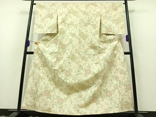 平和屋着物▽上質な紬 単衣 花唐草文 正絹 逸品 未使用 AABB3897jh