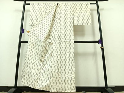 平和屋着物▽上質な紬 単衣 琉球絣文様 正絹 逸品 AABB3900jh