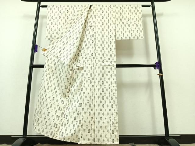 平和屋着物▽上質な紬 単衣 琉球絣文様 正絹 逸品 AABB3900jh