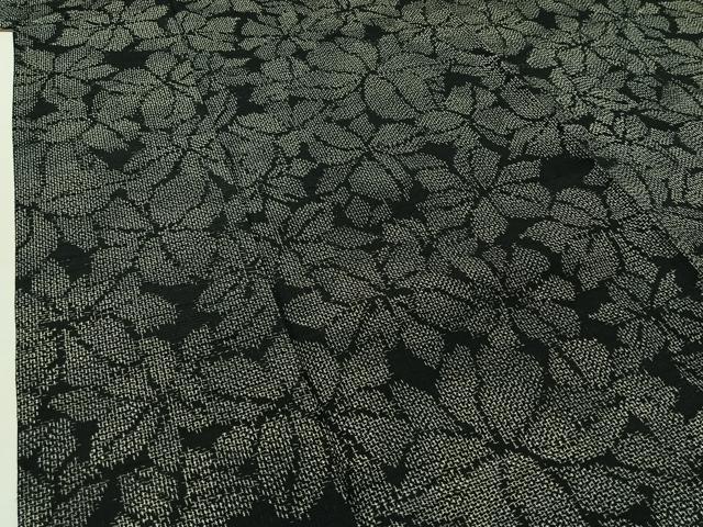 平和屋着物▽上質な紬　単衣　花づくし文　黒地　正絹　逸品　AABB3903jh