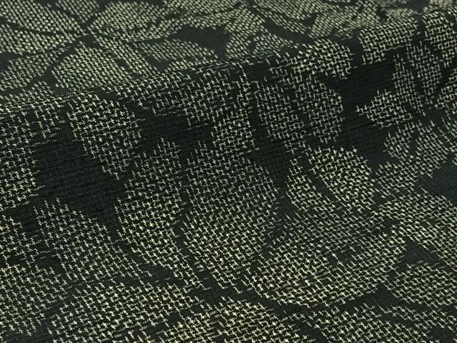 平和屋着物▽上質な紬　単衣　花づくし文　黒地　正絹　逸品　AABB3903jh