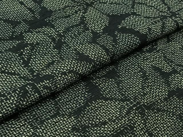 平和屋着物▽上質な紬　単衣　花づくし文　黒地　正絹　逸品　AABB3903jh