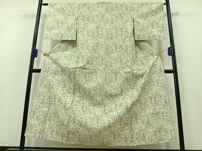 平和屋着物▽上質な紬 単衣 亀甲花文 正絹 逸品 AABB3904jh