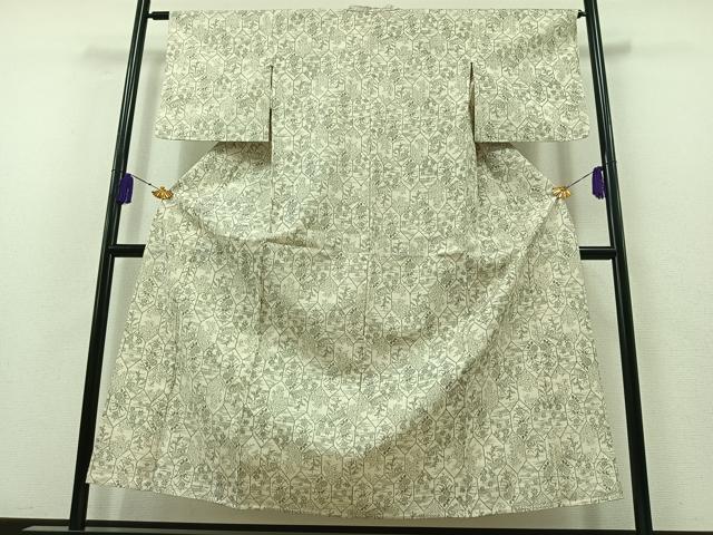 平和屋着物▽上質な紬 単衣 亀甲花文 正絹 逸品 AABB3904jh