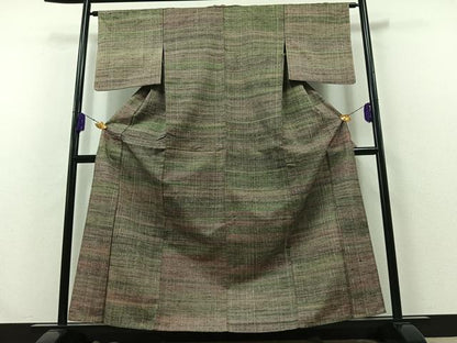 平和屋着物▽上質な紬 単衣 横段文 正絹 逸品 AABB3906jh